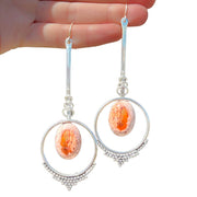 Large pendulum earrings with Mexican fire opals