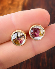 Desert flower quartz crystal terrarium stud earrings in 14K gold-fill