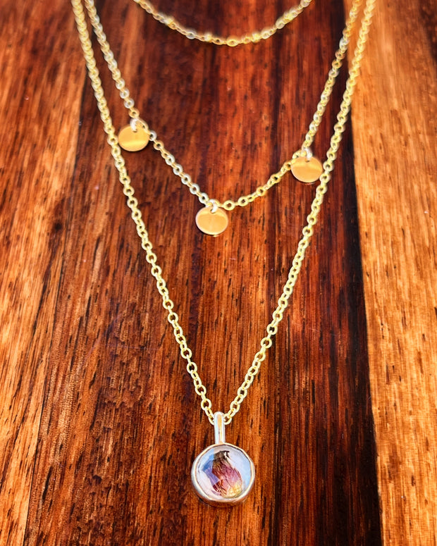 Layered necklace set with Desert Flower quartz crystal terrarium in 14K gold-fill
