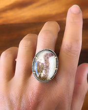 Quartz crystal flower terrarium ring in silver & brass (sizes 8-10)