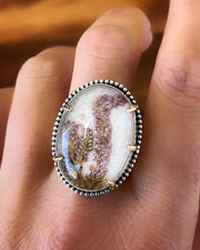 Quartz crystal flower terrarium ring in silver & brass (sizes 8-10)