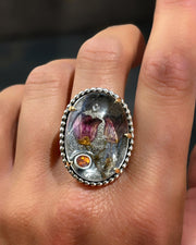 Quartz terrarium ring with cognac zircon in silver & brass (sizes 7-9)