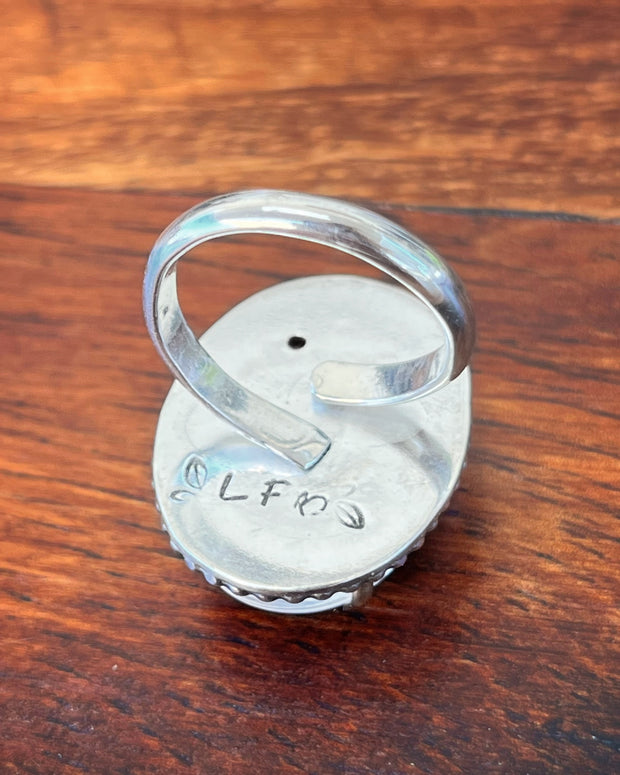 Quartz terrarium ring with cognac zircon in silver & brass (sizes 7-9)