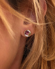 Desert flower quartz crystal terrarium stud earrings in 14K gold-fill