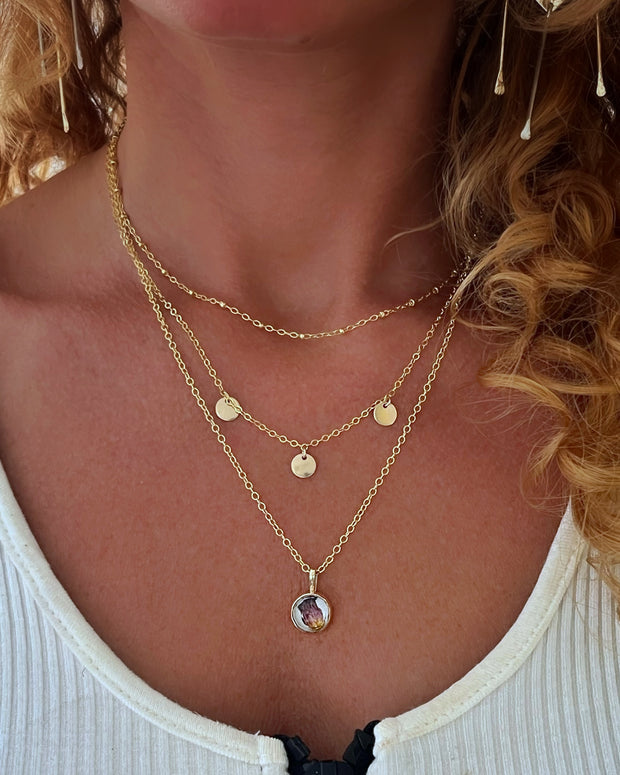 Layered necklace set with Desert Flower quartz crystal terrarium in 14K gold-fill