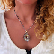 Desert Flower quartz terrarium necklace in silver, brass and gold