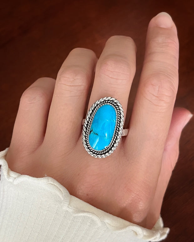 Sleeping Beauty turquoise ring in silver (sizes 6-1/4 to 8-3/4)