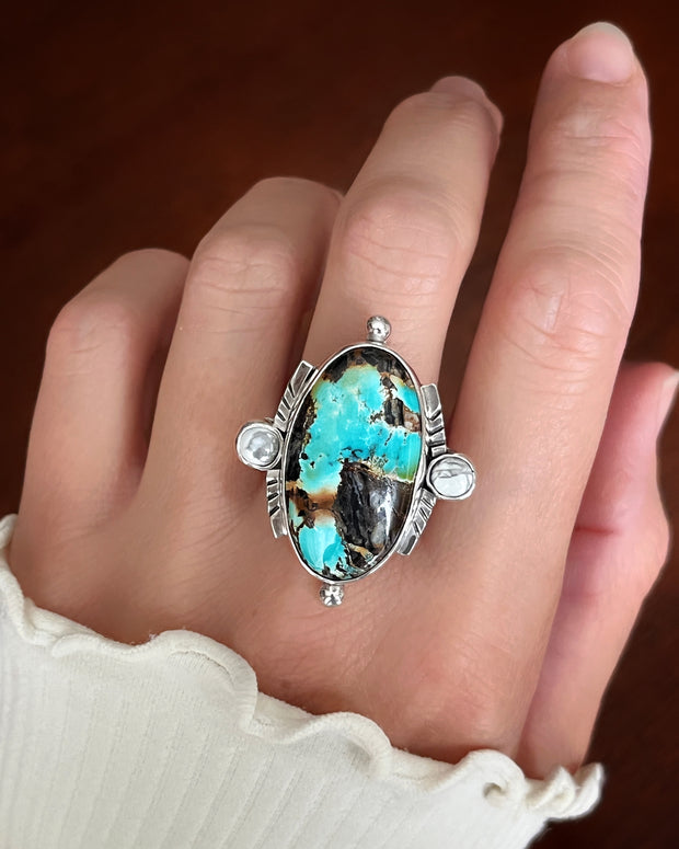 Hubei turquoise & howlite ring in silver (sizes 6 to 9)