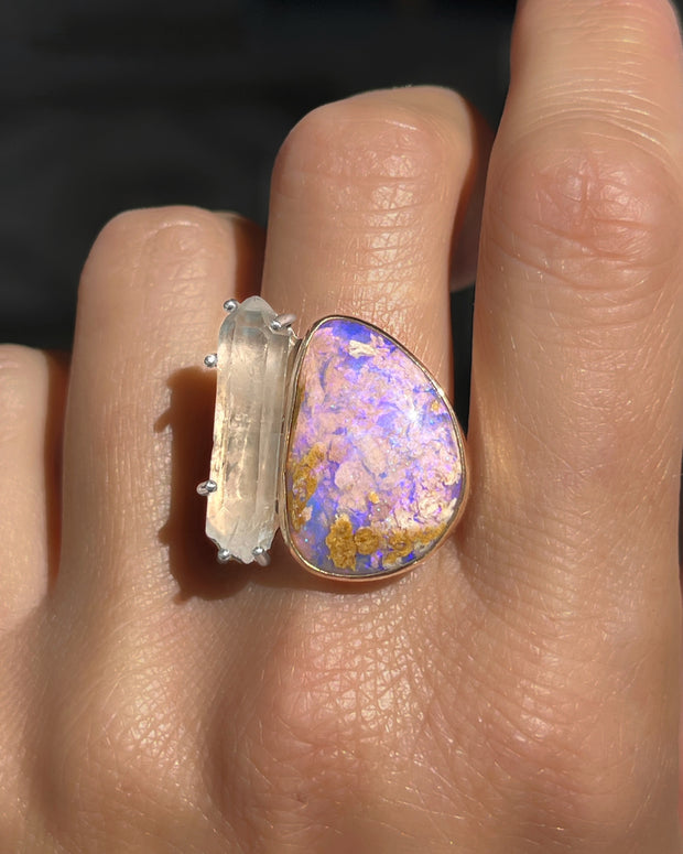 RARE crystal pipe opal & quartz ring (sizes 7 to 10)