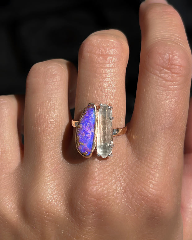 RARE crystal pipe opal & quartz ring (sizes 6 to 9)