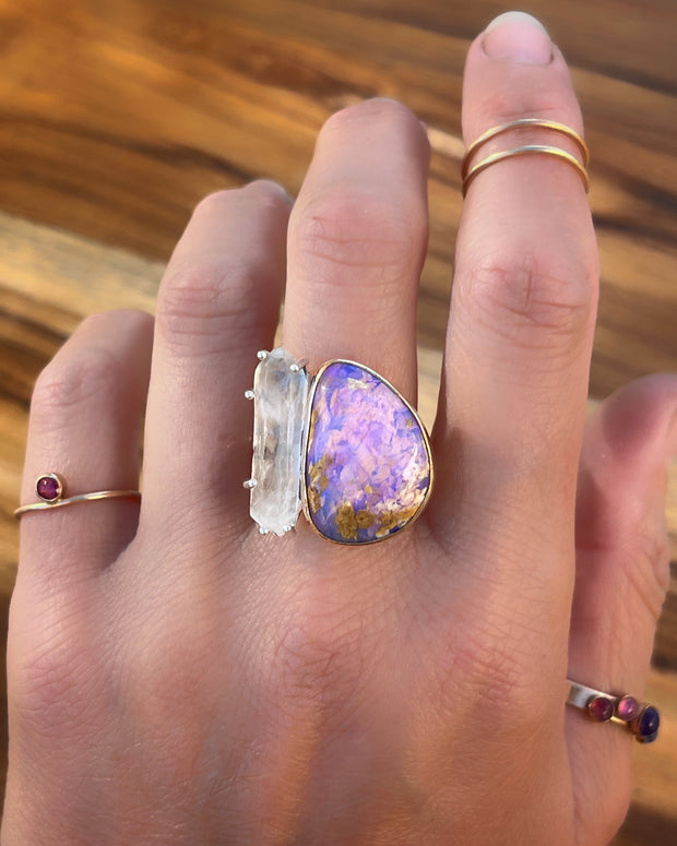RARE crystal pipe opal & quartz ring (sizes 7 to 10)