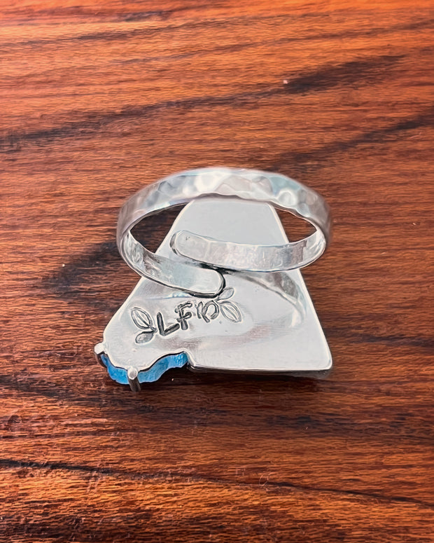Moonstone & aqua aura quartz ring in silver (sizes 7 to 9-3/4)