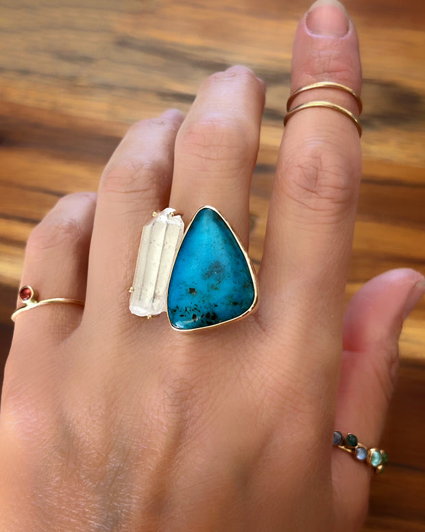Turquoise & quartz ring in 14K gold-fill & silver (sizes 7-1/2 to 10)