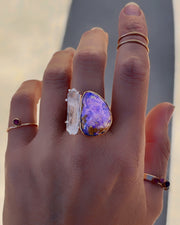 RARE crystal pipe opal & quartz ring (sizes 7 to 10)