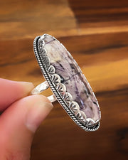 Handmade Tiffany stone ring in silver with stamped setting