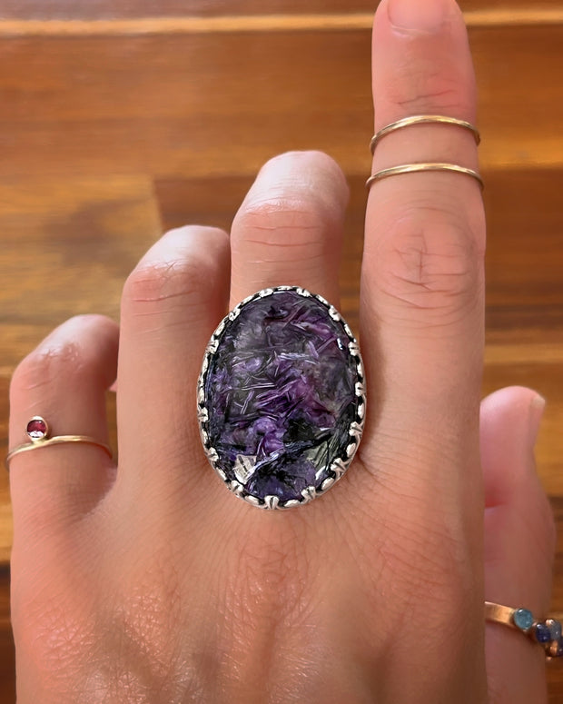 Charoite ring in silver (sizes 8 to 10-3/4)