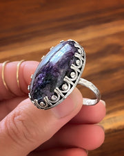 Charoite ring in silver (sizes 8 to 10-3/4)