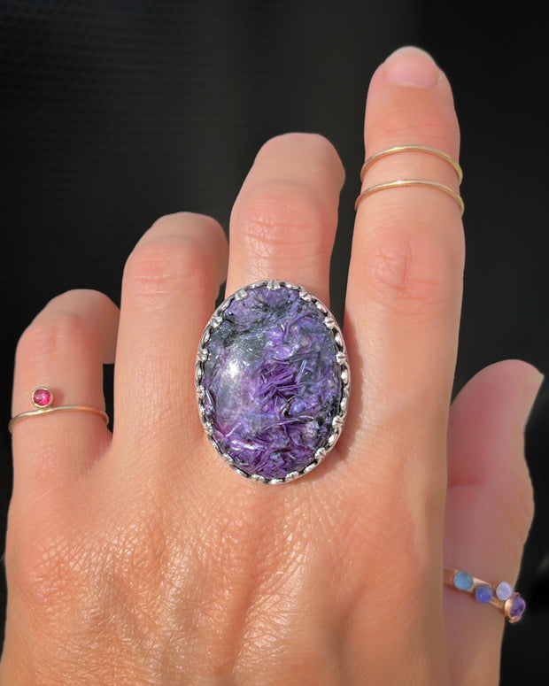 Charoite ring in silver (sizes 8 to 10-3/4)