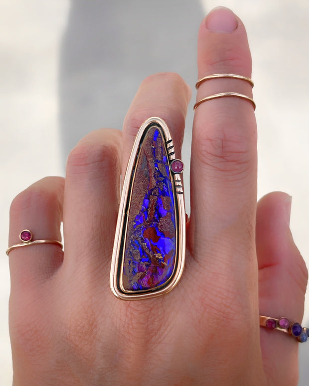 RARE crystal pipe opal ring in 14K gold-fill & silver (sizes 6-1/2 to 9-1/2)