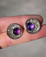 Amethyst moon "coin" stud earrings in 14K gold-fill & silver