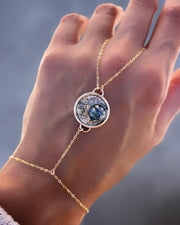 Moon "coin" hand chain bracelet in 14K gold-fill & silver