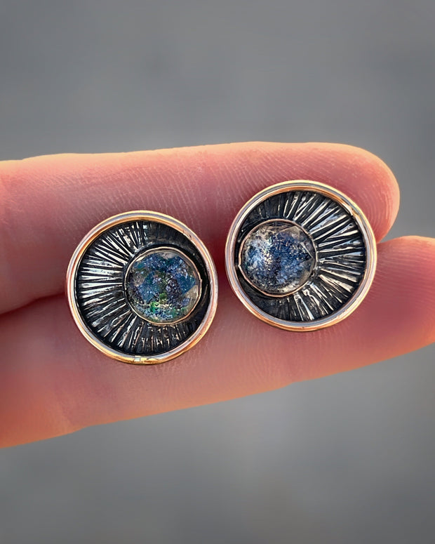 Moon "coin" stud earrings in 14K gold-fill & silver