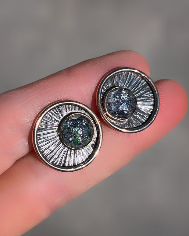 Moon "coin" stud earrings in 14K gold-fill & silver