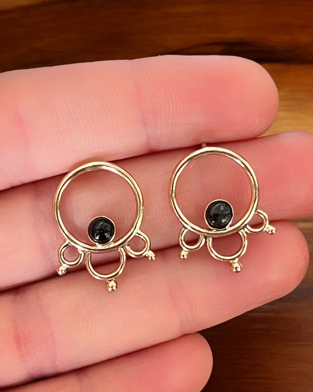 Black star diopside stud earrings in 14K gold-fill