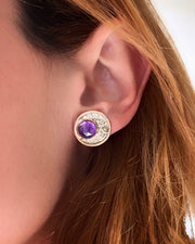 Amethyst moon "coin" stud earrings in 14K gold-fill & silver