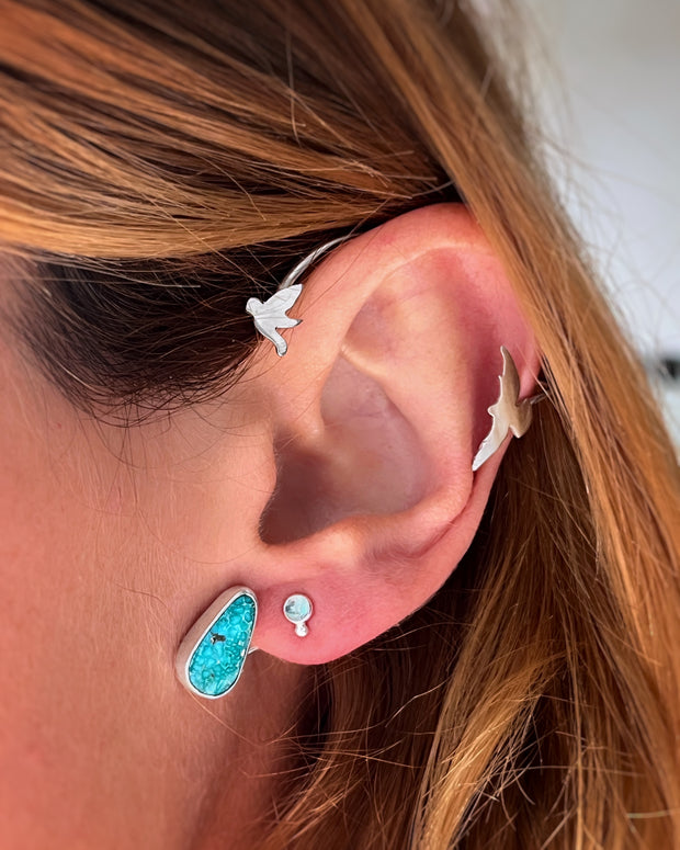 Turquoise ear wrap in silver