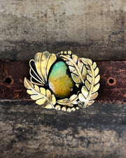 Turquoise belt buckle in brass