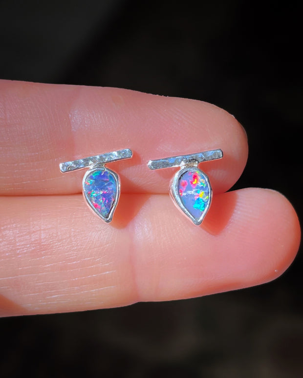 ITEM #2: TEARDROP OPAL BAR STUDS IN SILVER