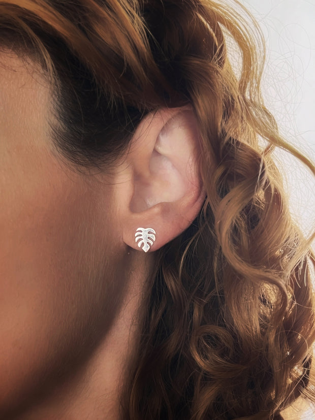 Made-to-order monstera studs in silver