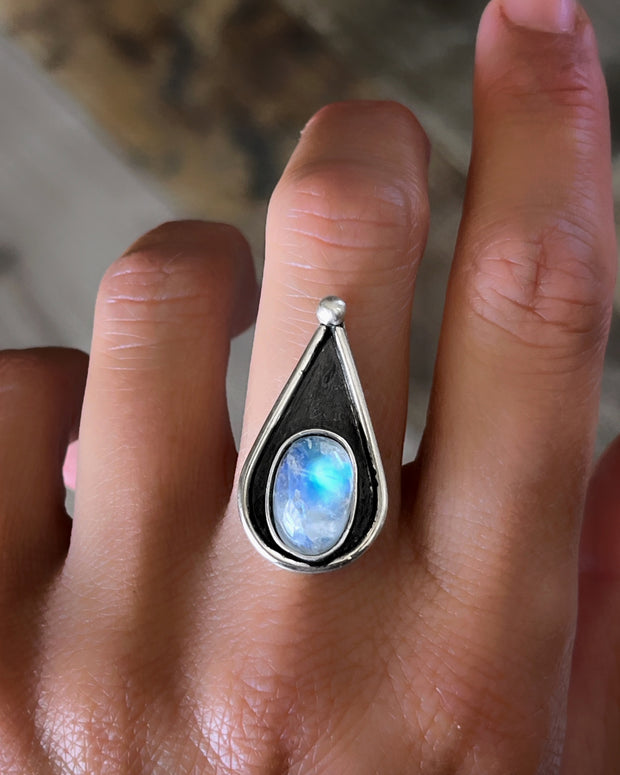 Moonstone teardrop ring in silver