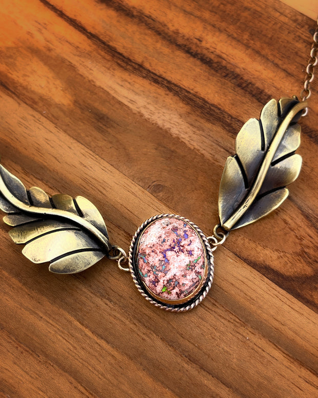 Opal leaf necklace in 14K gold-fill & brass