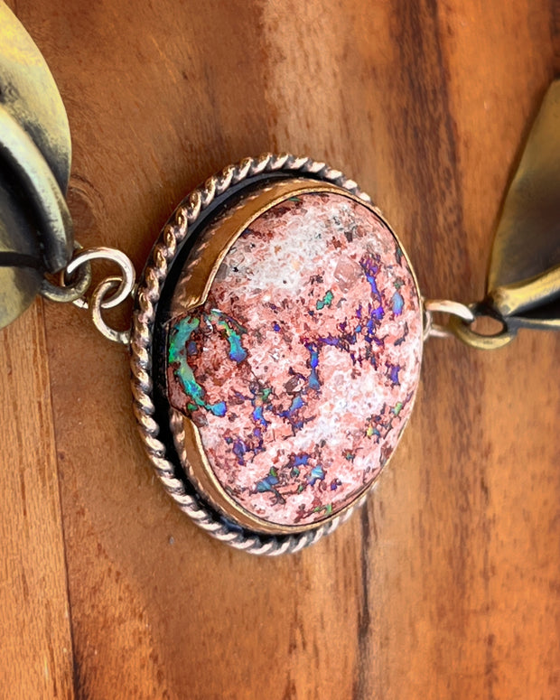 Opal leaf necklace in 14K gold-fill & brass