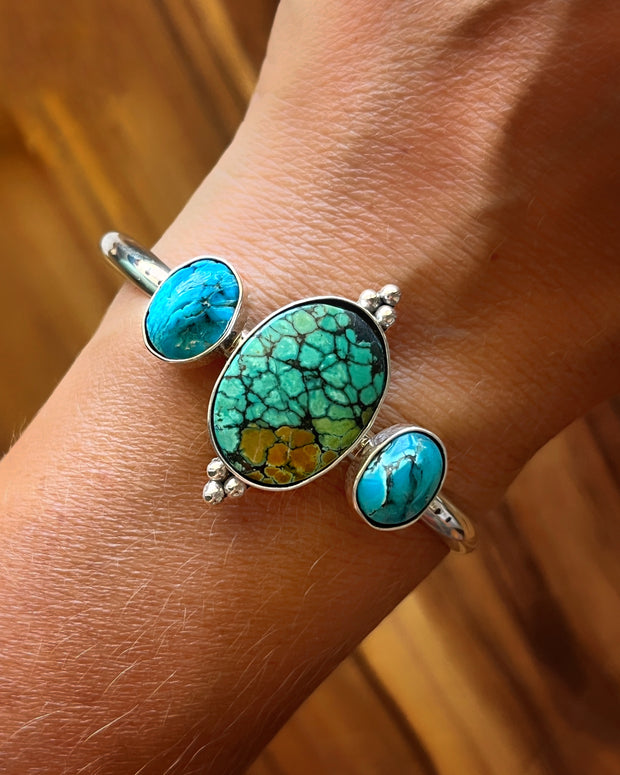 Triple turquoise cuff in silver