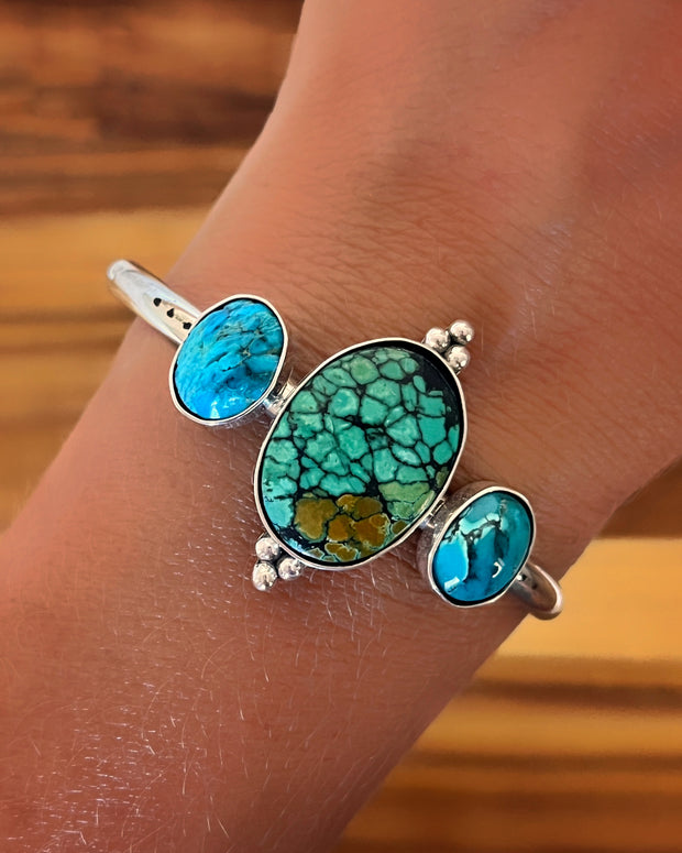 Triple turquoise cuff in silver