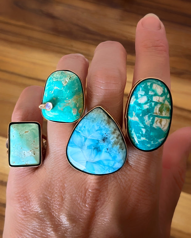 Turquoise & moonstone ring, cuff, or necklace in 14K gold-fill