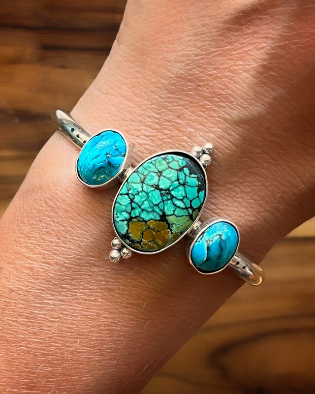 Triple turquoise cuff in silver