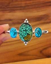 Triple turquoise cuff in silver