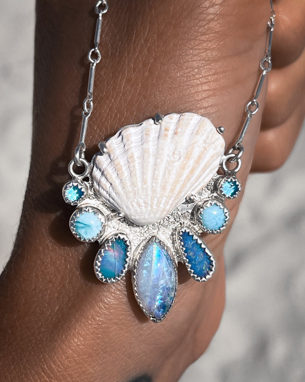Mermaid necklace with moonstone, opals, larimar & topaz
