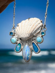 Mermaid necklace with moonstone, opals, larimar & topaz