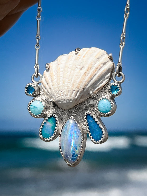 Mermaid necklace with moonstone, opals, larimar & topaz