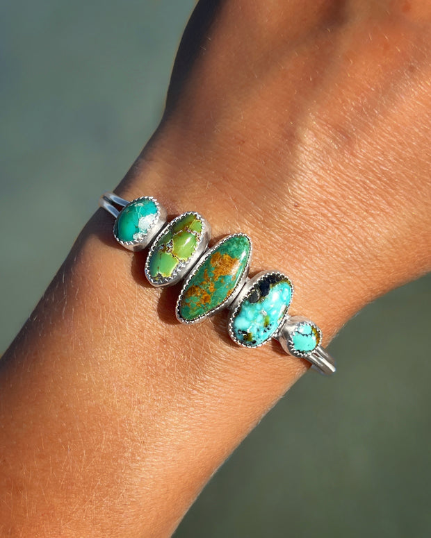 Five turquoise cuff in silver