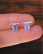 ITEM #2: TEARDROP OPAL BAR STUDS IN SILVER