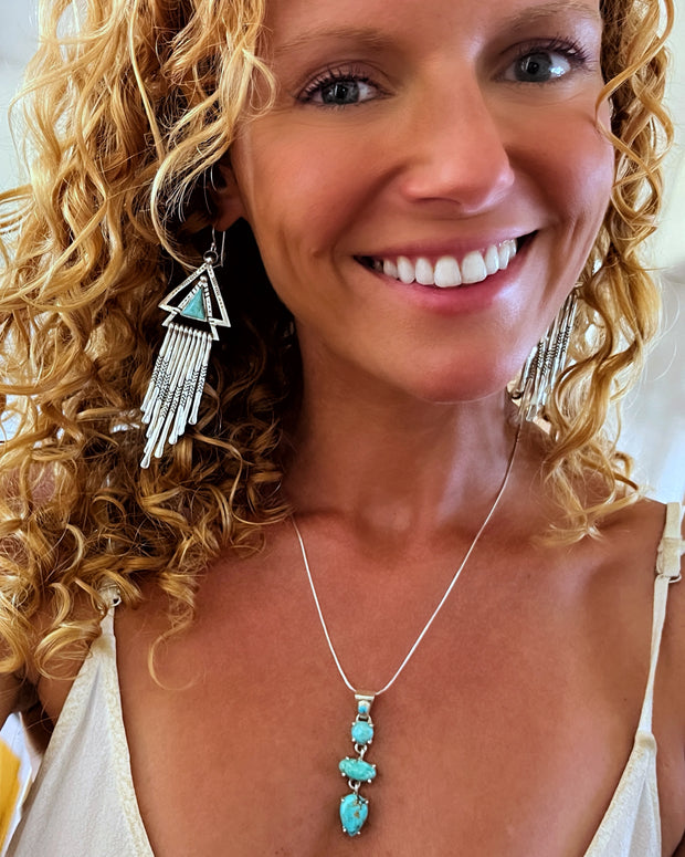 Turquoise triangle fringe earrings in silver