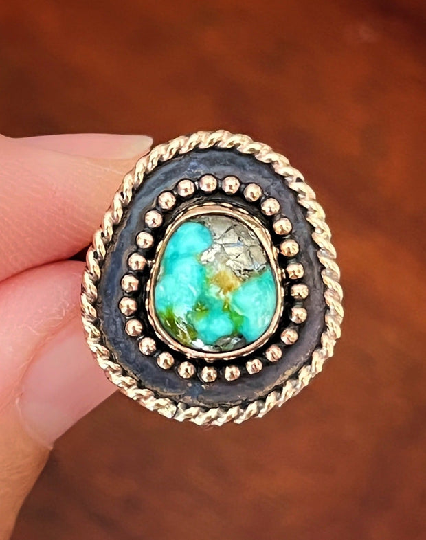 Sonoran Gold turquoise w/ pyrite ring in 14K gold-fill (sizes 7 to 9-1/2)