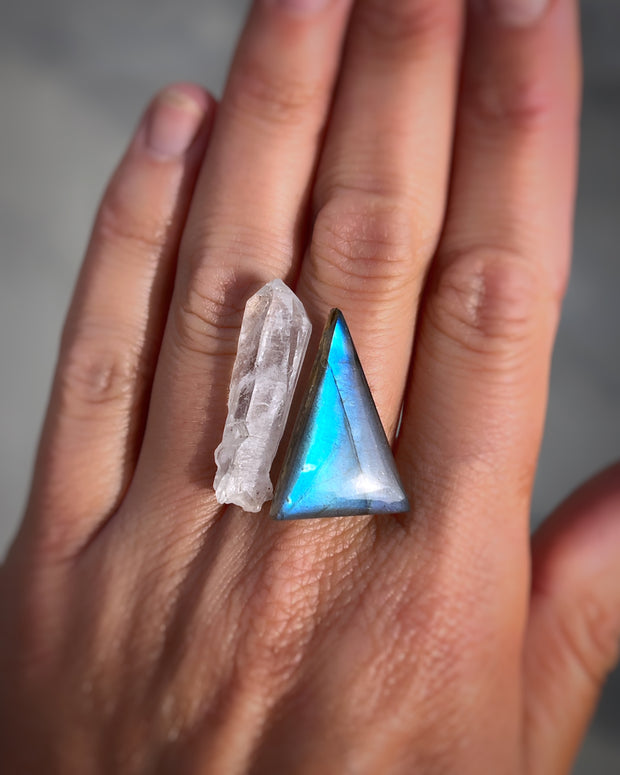 Semi-custom labradorite & quartz ring, cuff, or necklace