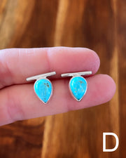 Teardrop turquoise bar studs in silver